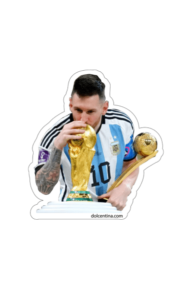 Sticker adhesivo impermeable LEO MESSI BESANDO LA COPA