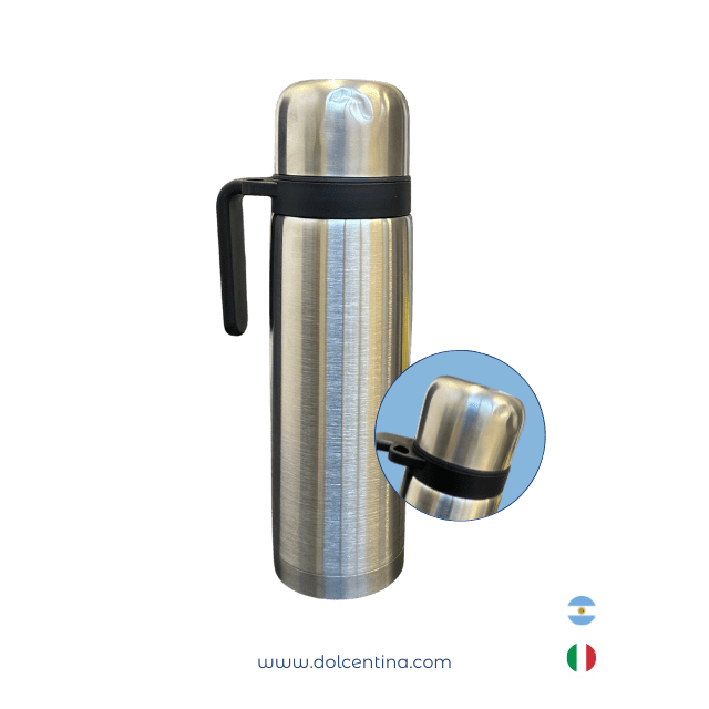 § Termo 1lt con pico cebador y manija - ideal para mate - Color Plateado