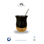 Mate de ceramica con base de madera + bombilla y cepillo
